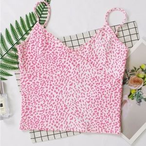pink leopard animal print crop tank top spaghetti strap y2k trendy casual 90s